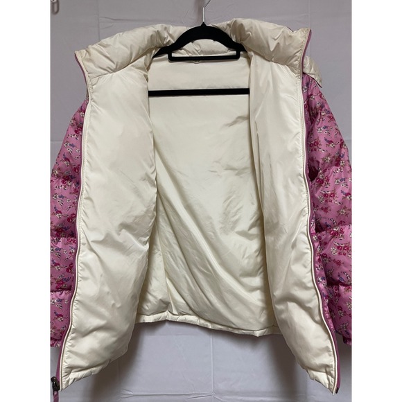 Lands End Women Pink Floral Puffer Jacket Hooded Down Fill Size L 14-16 - Picture 4 of 8
